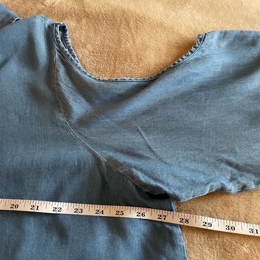 Soft Denim Relaxed Button Down Shirt – Cutout Shoulder, 3X - Picture 8 of 9